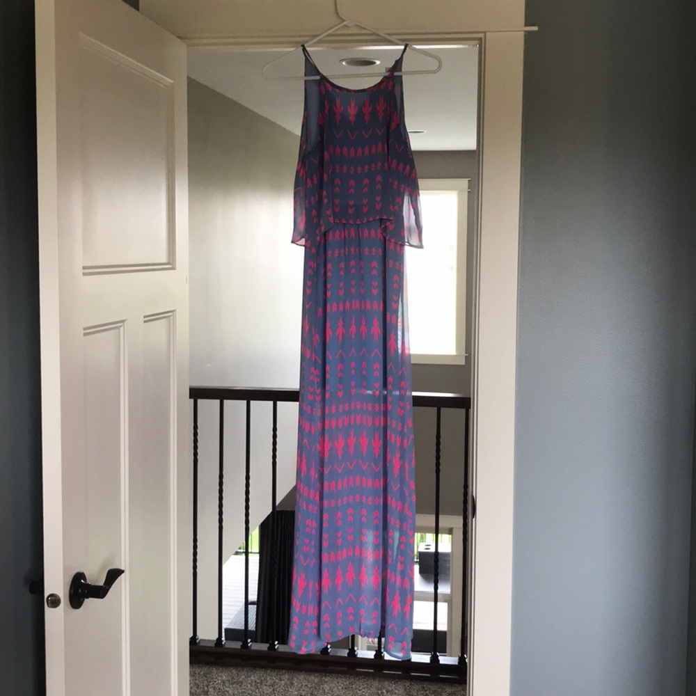 Pink Blue Halter Maxi Dress Light Weight